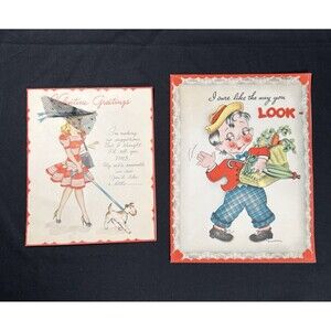 Vintage 1940's Valentine Large Cards X 2 Funny Cartoon Ephemera Hallmark 40s